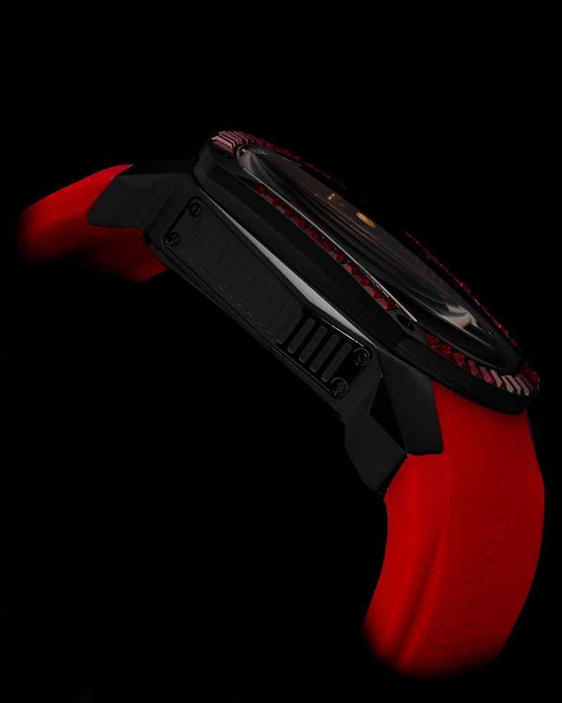 
                  
                    Load image into Gallery viewer, GT Dragon TW028E-D4 (Black) with Red Swarovski (Red Rubber Strap)
                  
                