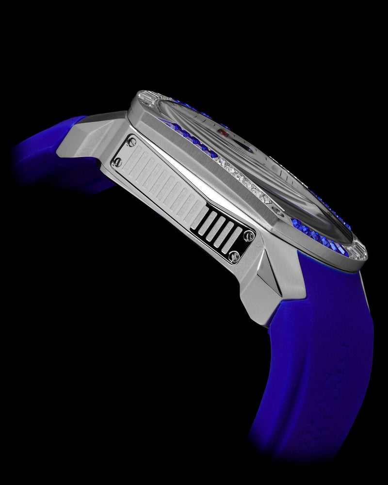 
                  
                    Load image into Gallery viewer, GT Dragon TW028E-D7 (Silver/White) with White &amp;amp; Blue Swarovski (Blue Rubber Strap)
                  
                