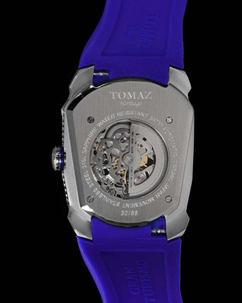 
                  
                    Load image into Gallery viewer, GT Dragon TW028E-D7 (Silver/White) with White &amp;amp; Blue Swarovski (Blue Rubber Strap)
                  
                