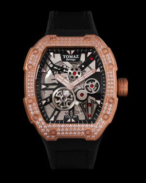 
                  
                    Load image into Gallery viewer, Colt M4 TW029B-D2 (Rosegold/Silver) with White Swarovski (Black Leather with Rubber Strap )
                  
                