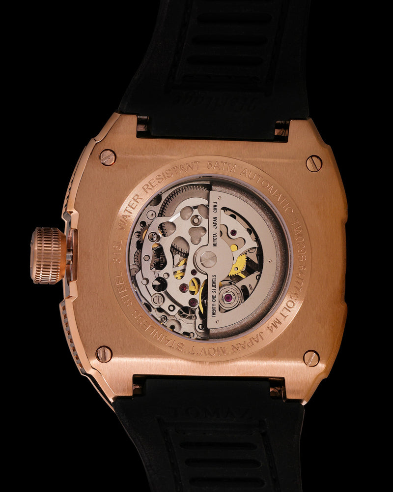 
                  
                    Load image into Gallery viewer, Colt M4 TW029B-D2 (Rosegold/Silver) with White Swarovski (Black Leather with Rubber Strap )
                  
                