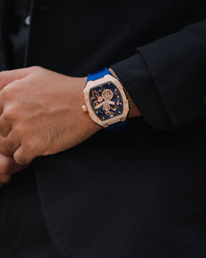 
                  
                    Load image into Gallery viewer, Colt M4 TW029B-D5 (Rosegold/Blue) with White Swarovski (Blue Bamboo Leather with Rubber Strap)
                  
                