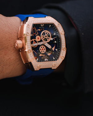 
                  
                    Load image into Gallery viewer, Colt M4 TW029B-D5 (Rosegold/Blue) with White Swarovski (Blue Bamboo Leather with Rubber Strap)
                  
                