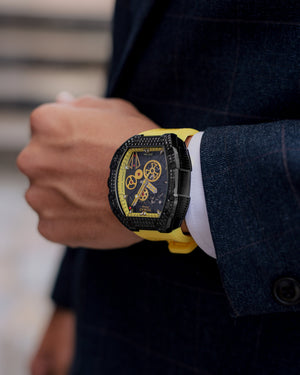 
                  
                    Load image into Gallery viewer, Colt M4 TW029B-D6 (Black/Yellow) with Black Swarovski (Yellow Leather with Rubber Strap)
                  
                