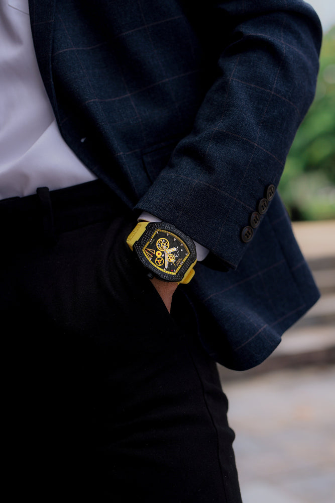 
                  
                    Load image into Gallery viewer, Colt M4 TW029B-D6 (Black/Yellow) with Black Swarovski (Yellow Leather with Rubber Strap)
                  
                