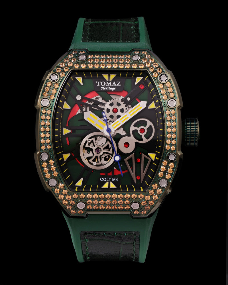 Colt M4 TW029B-D7 (Green/Black) with Gold Swarovski (Green Leather with Rubber Strap )