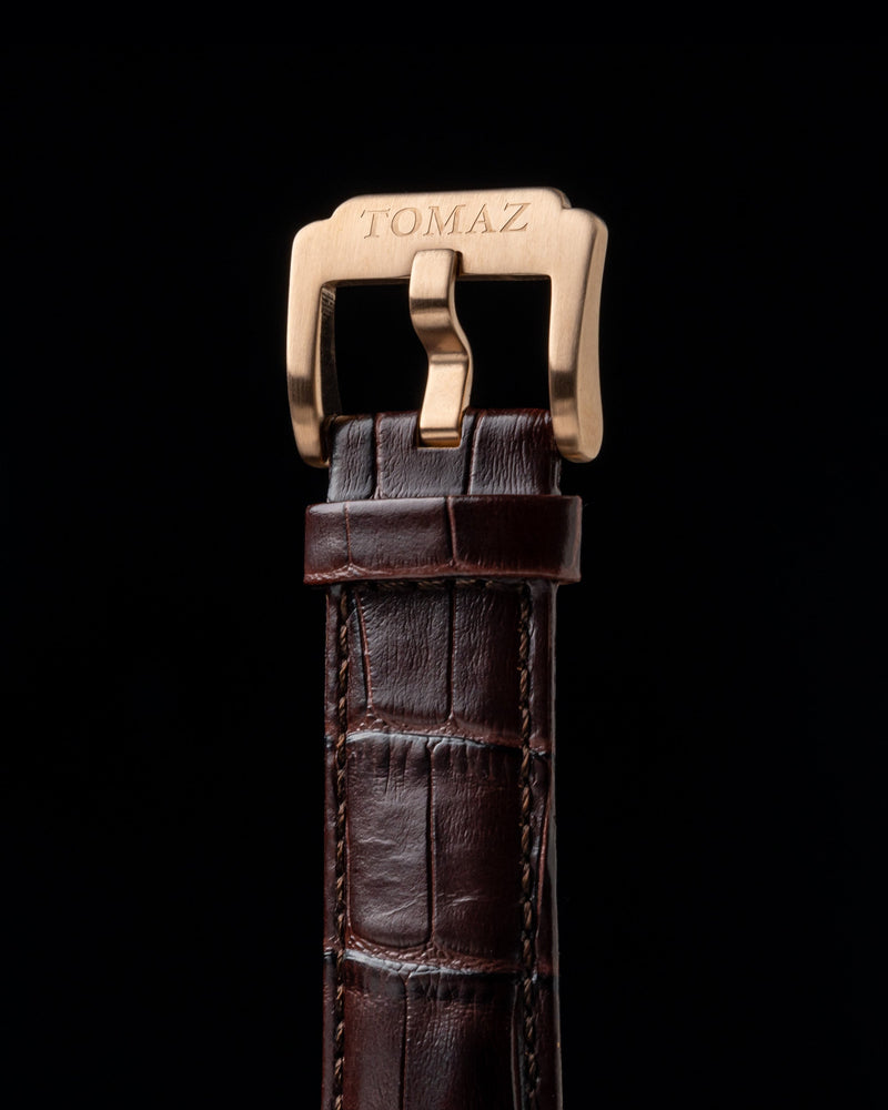 
                  
                    Load image into Gallery viewer, Xavier Automatic TW030-D10 (Rosegold/Black) Coffee Bamboo Leather Strap
                  
                