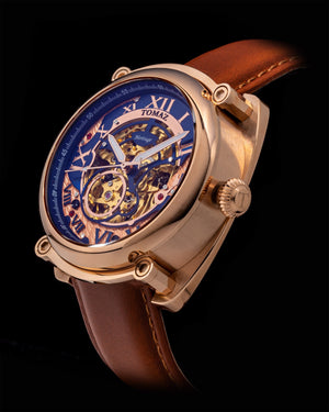 
                  
                    Load image into Gallery viewer, Xavier Automatic TW030-D12 (Rosegold/Blue) Brown Leather Strap
                  
                