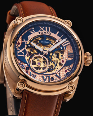 
                  
                    Load image into Gallery viewer, Xavier Automatic TW030-D12 (Rosegold/Blue) Brown Leather Strap
                  
                