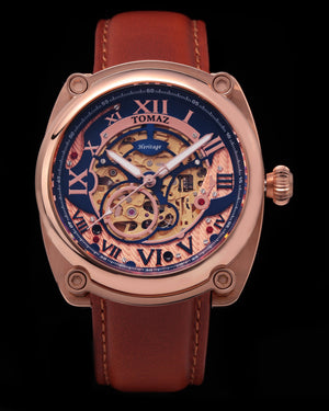 
                  
                    Load image into Gallery viewer, Xavier Automatic TW030-D12 (Rosegold/Blue) Brown Leather Strap
                  
                