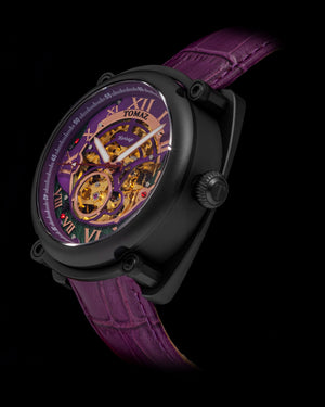 
                  
                    Load image into Gallery viewer, Xavier Automatic TW030-D13 (Black/Purple) Purple Bamboo Leather Strap
                  
                