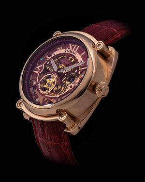 
                  
                    Load image into Gallery viewer, Xavier Automatic TW030-D14 (Rosegold/Red) Red Bamboo Leather Strap
                  
                