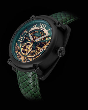 
                  
                    Load image into Gallery viewer, Xavier Automatic TW030-D16 (Black/Green) Green Salmon Leather Strap
                  
                