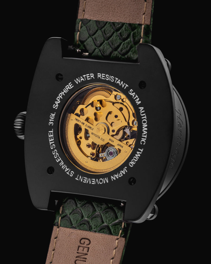 
                  
                    Load image into Gallery viewer, Xavier Automatic TW030-D16 (Black/Green) Green Salmon Leather Strap
                  
                