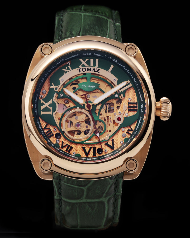 
                  
                    Load image into Gallery viewer, Xavier Automatic TW030-D19 (Gold/Green) Green Bamboo Leather Strap
                  
                