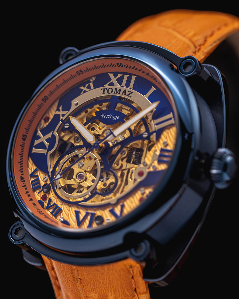 
                  
                    Load image into Gallery viewer, Xavier Automatic TW030-D20 (Blue/Orange) Orange Bamboo Leather Strap
                  
                