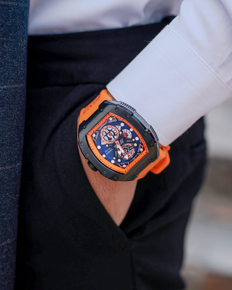 
                  
                    Load image into Gallery viewer, AK47 TW032-D10  (Black/Orange/Blue) Orange Leather with Rubber Strap
                  
                