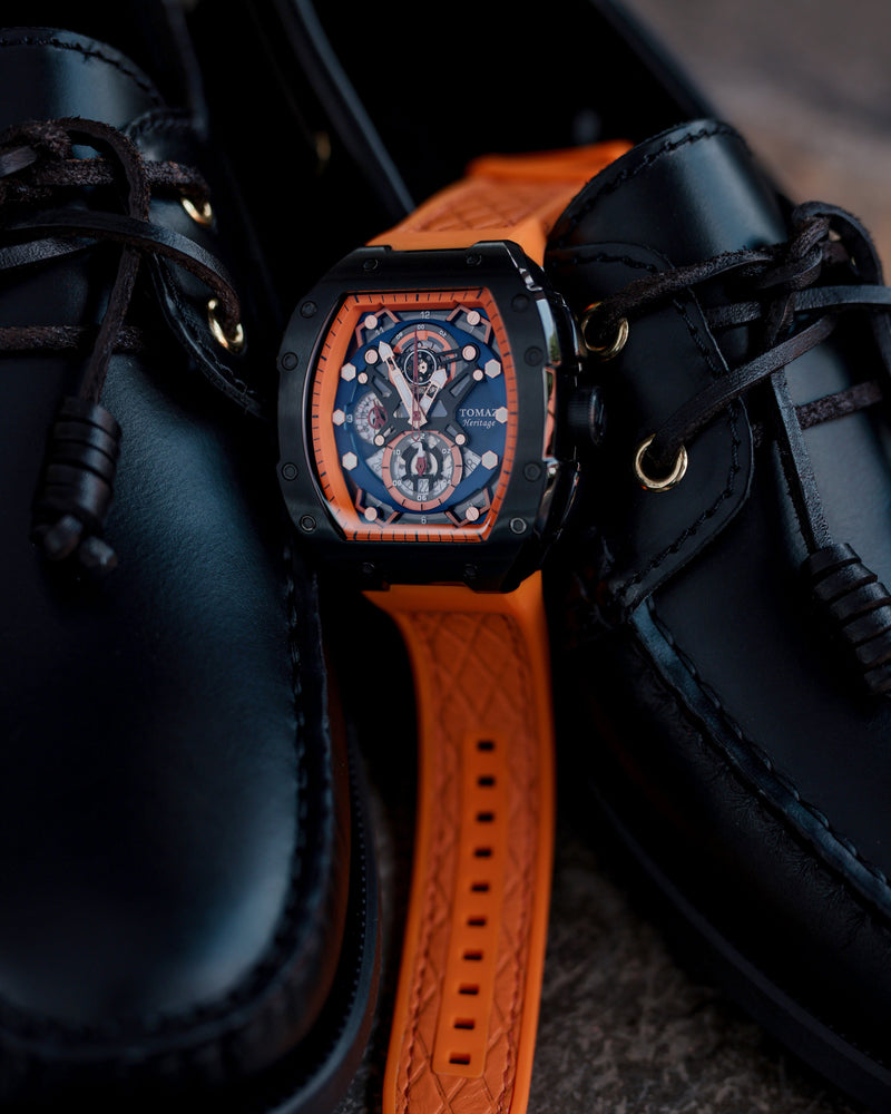 
                  
                    Load image into Gallery viewer, AK47 TW032-D10  (Black/Orange/Blue) Orange Leather with Rubber Strap
                  
                