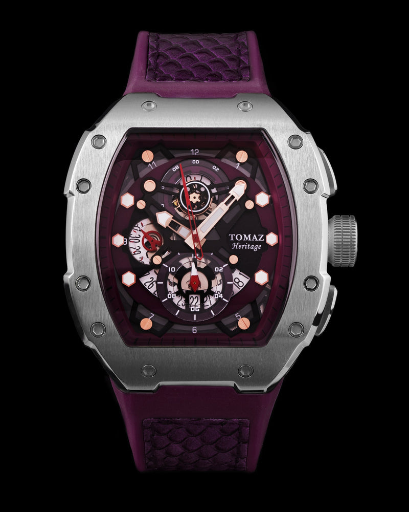 
                  
                    Load image into Gallery viewer, AK47 TW032-D12 (Silver/Purple) Purple Leather with Rubber Strap
                  
                