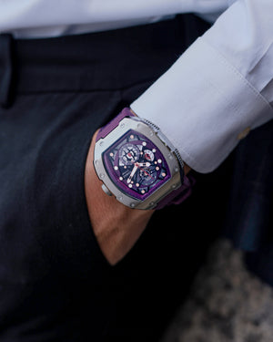 
                  
                    Load image into Gallery viewer, AK47 TW032-D12 (Silver/Purple) Purple Leather with Rubber Strap
                  
                