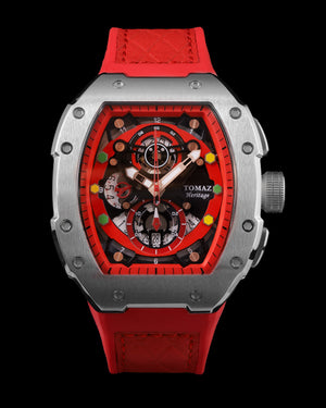 
                  
                    Load image into Gallery viewer, AK47 TW032-D13 (Silver/Red) Red Leather with Rubber Strap
                  
                