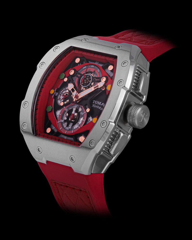 
                  
                    Load image into Gallery viewer, AK47 TW032-D13 (Silver/Red) Red Leather with Rubber Strap
                  
                