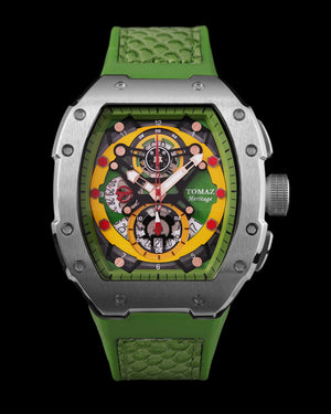 
                  
                    Load image into Gallery viewer, AK47 TW032-D19 (Silver/Green) Green Leather with Rubber Strap
                  
                