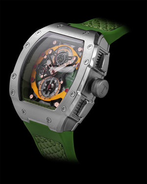 
                  
                    Load image into Gallery viewer, AK47 TW032-D19 (Silver/Green) Green Leather with Rubber Strap
                  
                