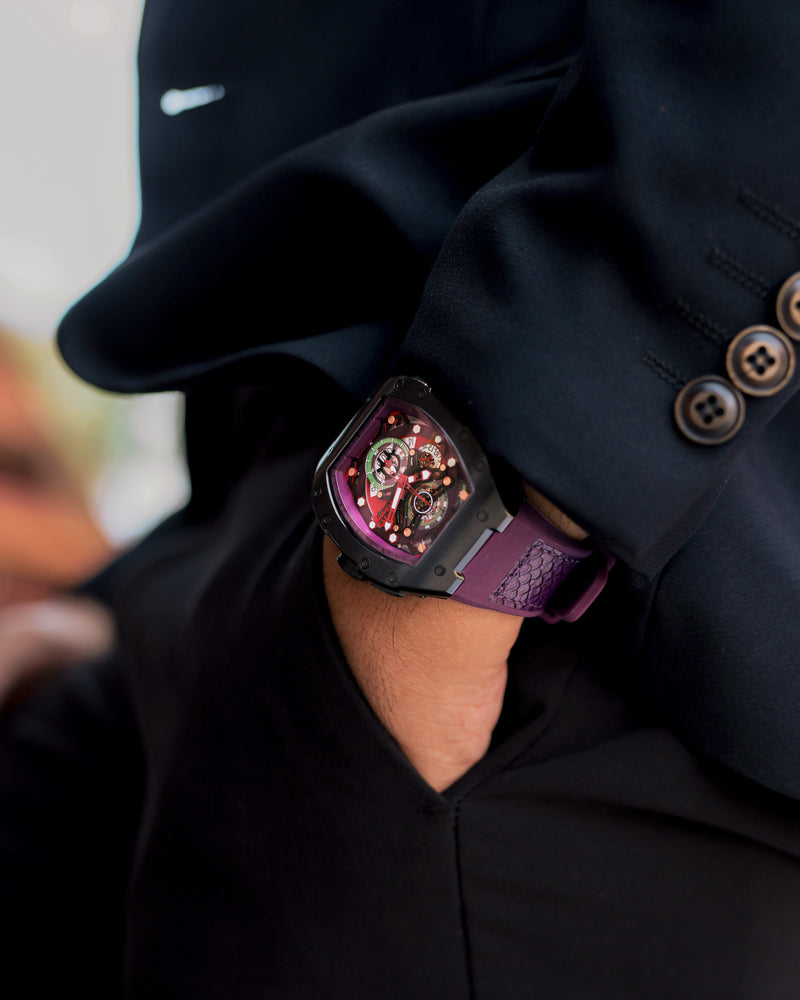 
                  
                    Load image into Gallery viewer, AK47 TW032-D4 (Black/Purple) Purple Leather with Rubber Strap
                  
                