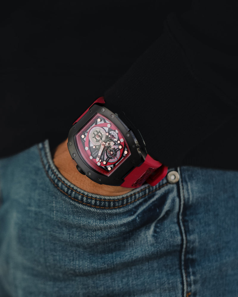 
                  
                    Load image into Gallery viewer, AK47 TW032-D5 (Black/Red) Red Leather with Rubber Strap
                  
                