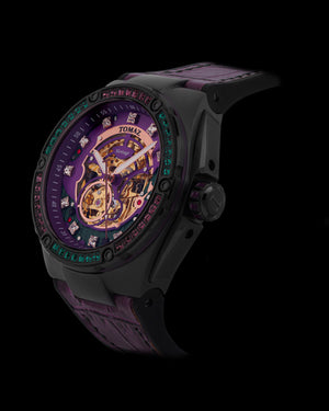 
                  
                    Load image into Gallery viewer, Xavier XL TW033-D1  (Black/Purple) with Green Purple Swarovski (Purple Bamboo Leather Strap)
                  
                