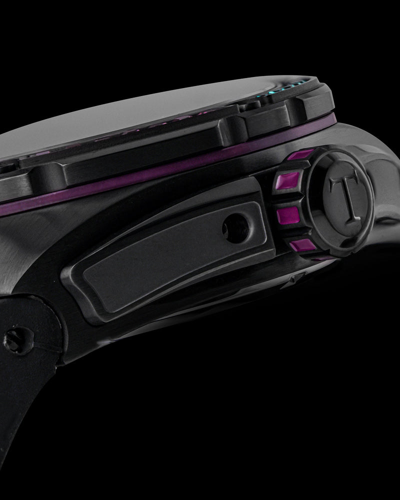 
                  
                    Load image into Gallery viewer, Xavier XL TW033-D1  (Black/Purple) with Green Purple Swarovski (Purple Bamboo Leather Strap)
                  
                