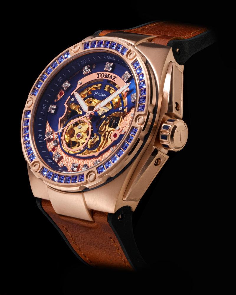 
                  
                    Load image into Gallery viewer, Xavier XL TW033-D10 (Rosegold/Blue) with Blue Swarovski (Brown Leather Strap)
                  
                