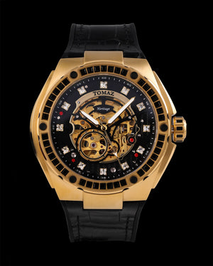 
                  
                    Load image into Gallery viewer, Xavier XL TW033-D11 (Gold/Black) with Black Swarovski (Black Leather Strap)
                  
                