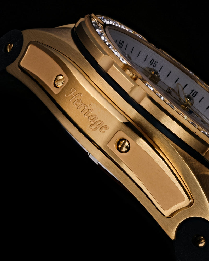 
                  
                    Load image into Gallery viewer, Xavier XL TW033-D12 (Gold/White) with White Swarovski (Black Leather Strap)
                  
                