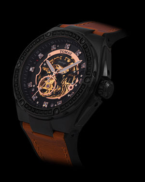 
                  
                    Load image into Gallery viewer, Xavier XL TW033-D14 (Matte Black) with Black Swarovski (Brown Leather Strap)
                  
                