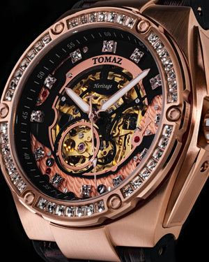 
                  
                    Load image into Gallery viewer, Xavier XL TW033-D15A (Rosegold/Black) with White Swarovski (Coffee Leather Strap)
                  
                