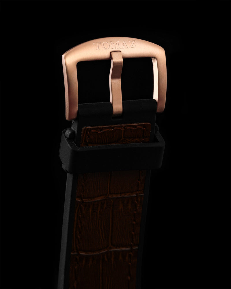 
                  
                    Load image into Gallery viewer, Xavier XL TW033-D15A (Rosegold/Black) with White Swarovski (Coffee Leather Strap)
                  
                