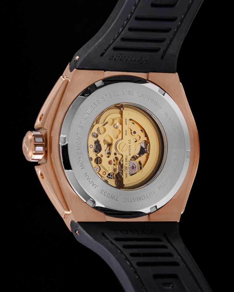 
                  
                    Load image into Gallery viewer, Xavier XL TW033-D15A (Rosegold/Black) with White Swarovski (Coffee Leather Strap)
                  
                