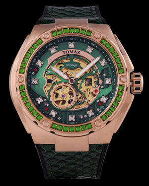 
                  
                    Load image into Gallery viewer, Xavier XL TW033-D15 (Rosegold/Green) with Green Swarovski (Green Leather Strap)
                  
                