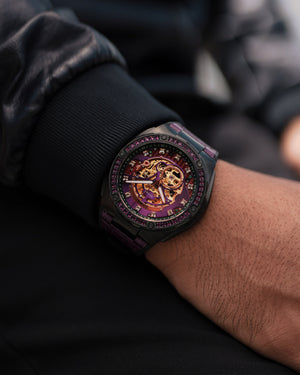 
                  
                    Load image into Gallery viewer, Xavier XL TW033-D1A (Black/Purple) with Purple Swarovski (Purple Bamboo Leather Strap)
                  
                