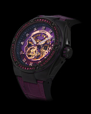 
                  
                    Load image into Gallery viewer, Xavier XL TW033-D1A (Black/Purple) with Purple Swarovski (Purple Bamboo Leather Strap)
                  
                