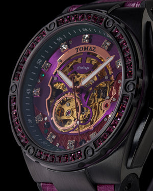 
                  
                    Load image into Gallery viewer, Xavier XL TW033-D1A (Black/Purple) with Purple Swarovski (Purple Bamboo Leather Strap)
                  
                