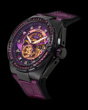 
                  
                    Load image into Gallery viewer, Xavier XL TW033-D2 (Black/Purple) with Purple Swarovski (Purple Bamboo Leather Strap)
                  
                