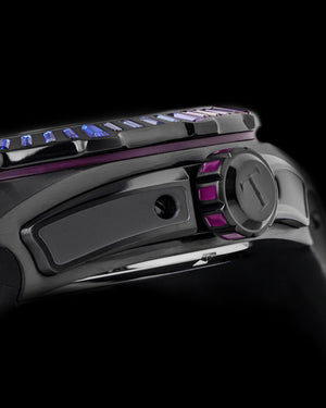 
                  
                    Load image into Gallery viewer, Xavier XL TW033-D4 (Black) with Rainbow Swarovski (Purple Bamboo Leather Strap)
                  
                