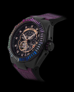 
                  
                    Load image into Gallery viewer, Xavier XL TW033-D4 (Black) with Rainbow Swarovski (Purple Bamboo Leather Strap)
                  
                