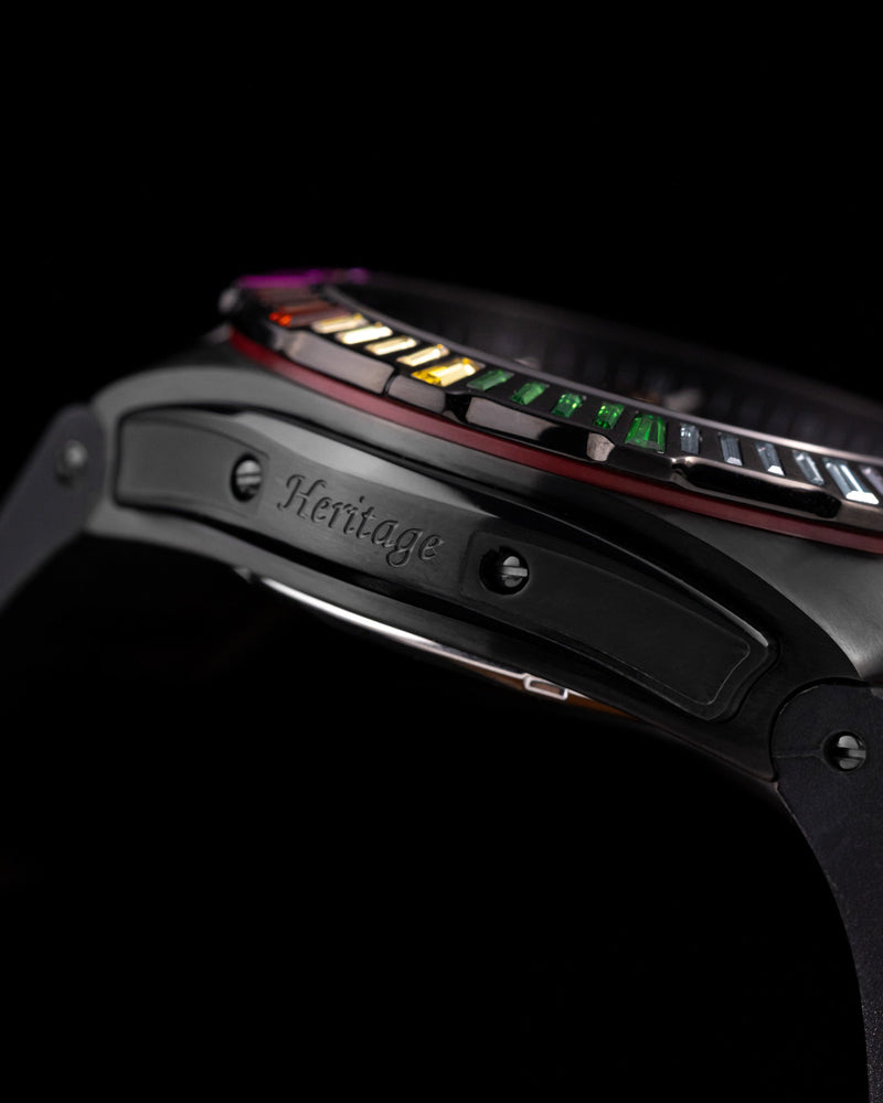 
                  
                    Load image into Gallery viewer, Xavier XL TW033-D5 (Black) with Rainbow Swarovski (Red Bamboo Leather Strap)
                  
                