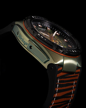 
                  
                    Load image into Gallery viewer, Harimau Limited Edition TW035-D2 (Black) with Green Tiger &amp;amp; Black Swarovski (Tigerstripe Rubber with Leather Strap)
                  
                