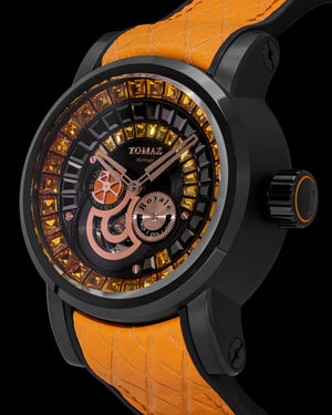 
                  
                    Load image into Gallery viewer, King TW036-D10 (Black/Rosegold) with Orange Black Zirconia Crystal (Orange Silicone with Leather Strap)
                  
                