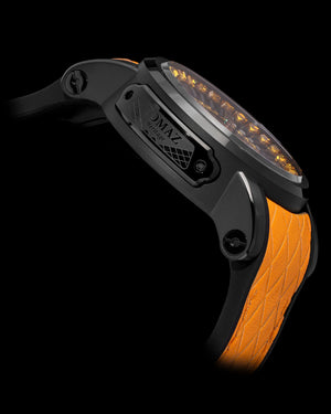 
                  
                    Load image into Gallery viewer, King TW036-D10 (Black/Rosegold) with Orange Black Zirconia Crystal (Orange Silicone with Leather Strap)
                  
                